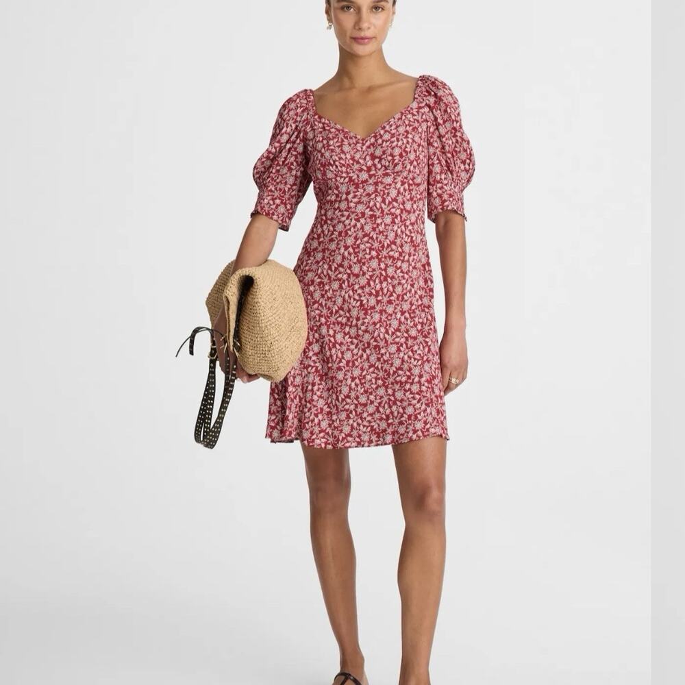 Madewell Puff Sleeve Mini Dress Size 12 Red Floral Cottage Coquette NV446